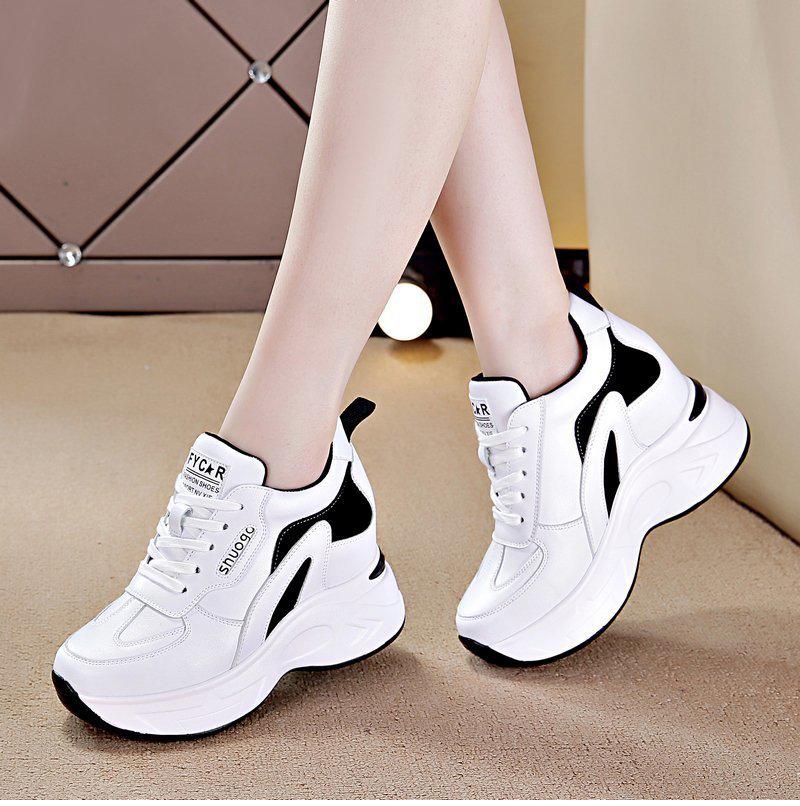 Женская обувь, кроссовки, модная уличная обувь на танкетке с внутренним увеличением, повседневная обувь на шнуровке, женская обувь на платформе