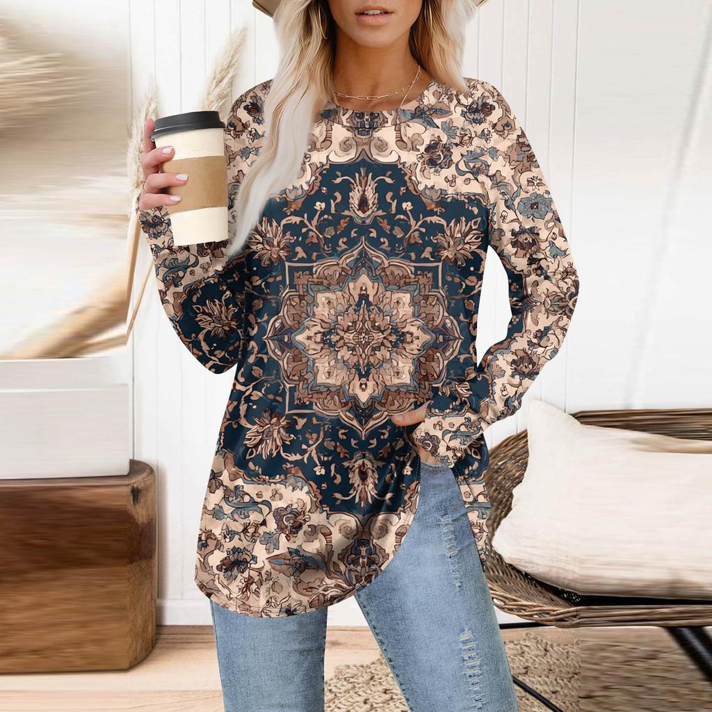 Womens Oversized Sweatshirt Graphic Sweater Long Sleeve Drop Shoulder Round Shirt Tops Vintage Clothes