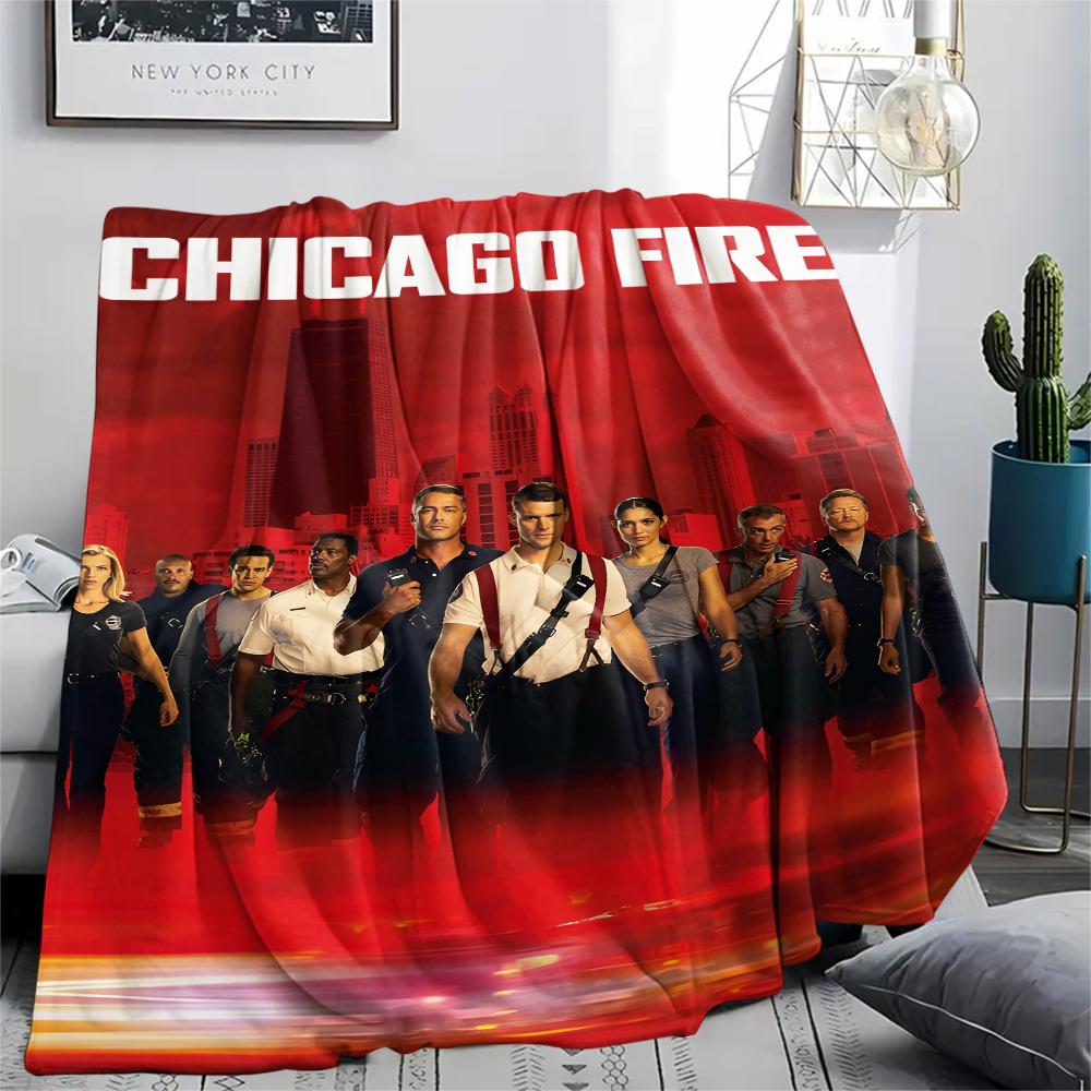 1PC Chicago Fire Print Flannel Blanket, High quality All Seasons, Home Decor, Warmth and Comfort, Perfect for Christmas Gifts