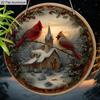 2D Flat Aluminium Cardinal Christmas Sign with Snow House Pattern - Warm Winter Figurine Ornaments - Ideal for Front Door, Wall, Porch, Window Decor