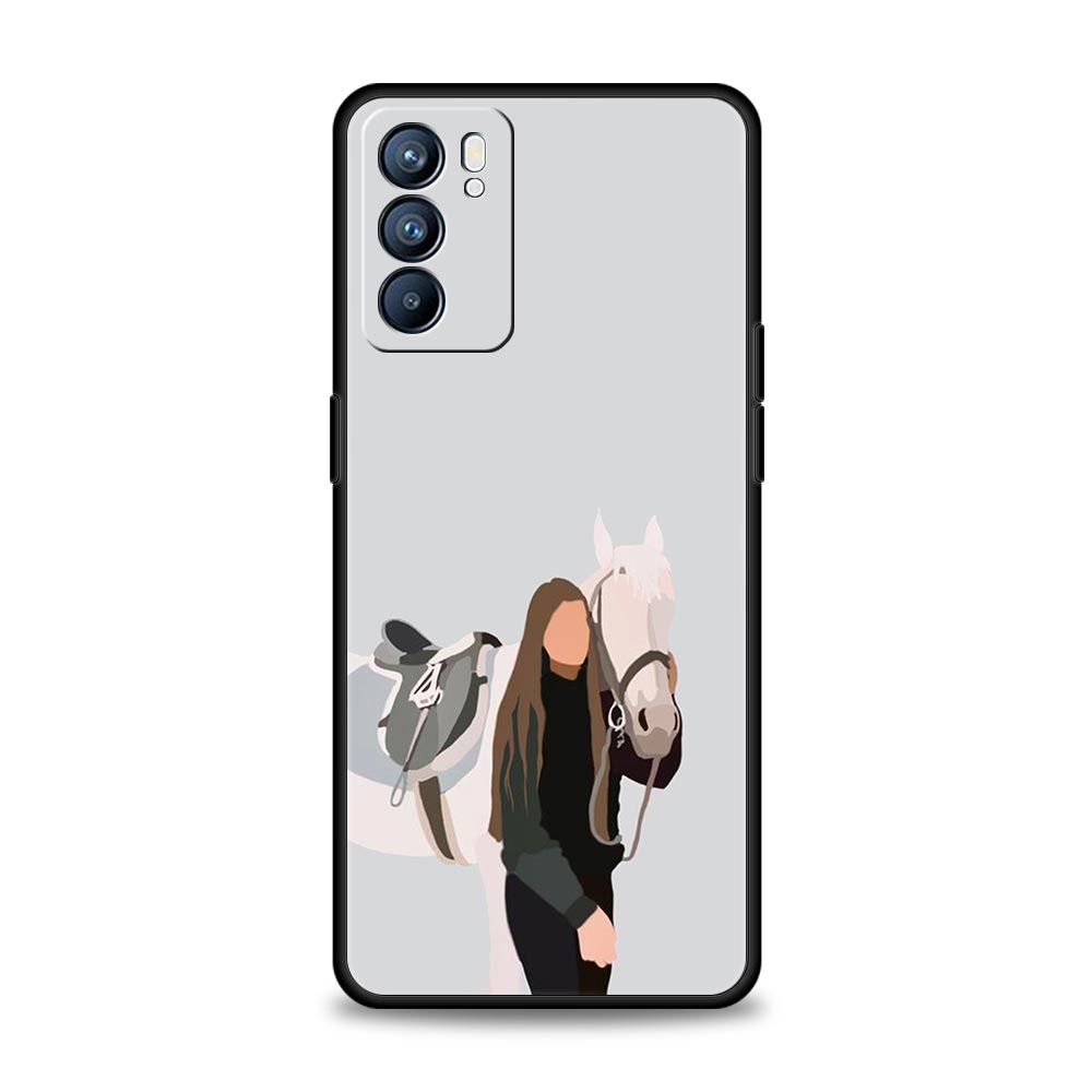Чехол для Oppo Find X6 Pro X5 A54 A53 A52 A9 A15 A95 A17 A16 A76 A74 A57 A31 Reno8 Reno7 Reno6 Pro 5G Обложка Скачущая Девушка с Лошадью