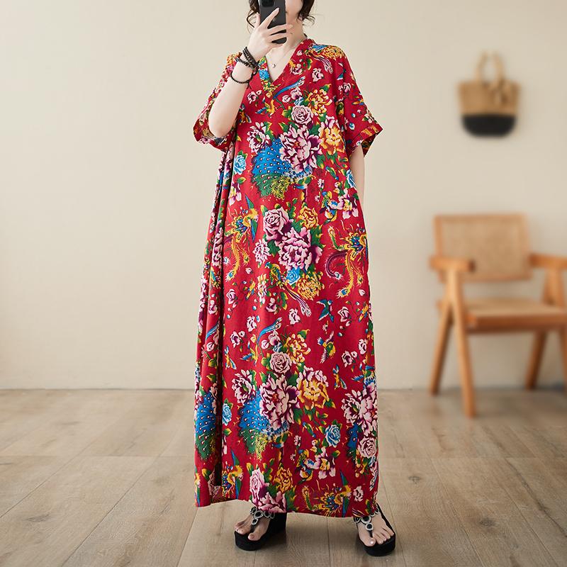 DIMANAF Women 2024 Plus Size Spring Summer Oversize Style Dress Beach Elegant Floral Long Dress Oversize Basic Loose Dress Plus Size
