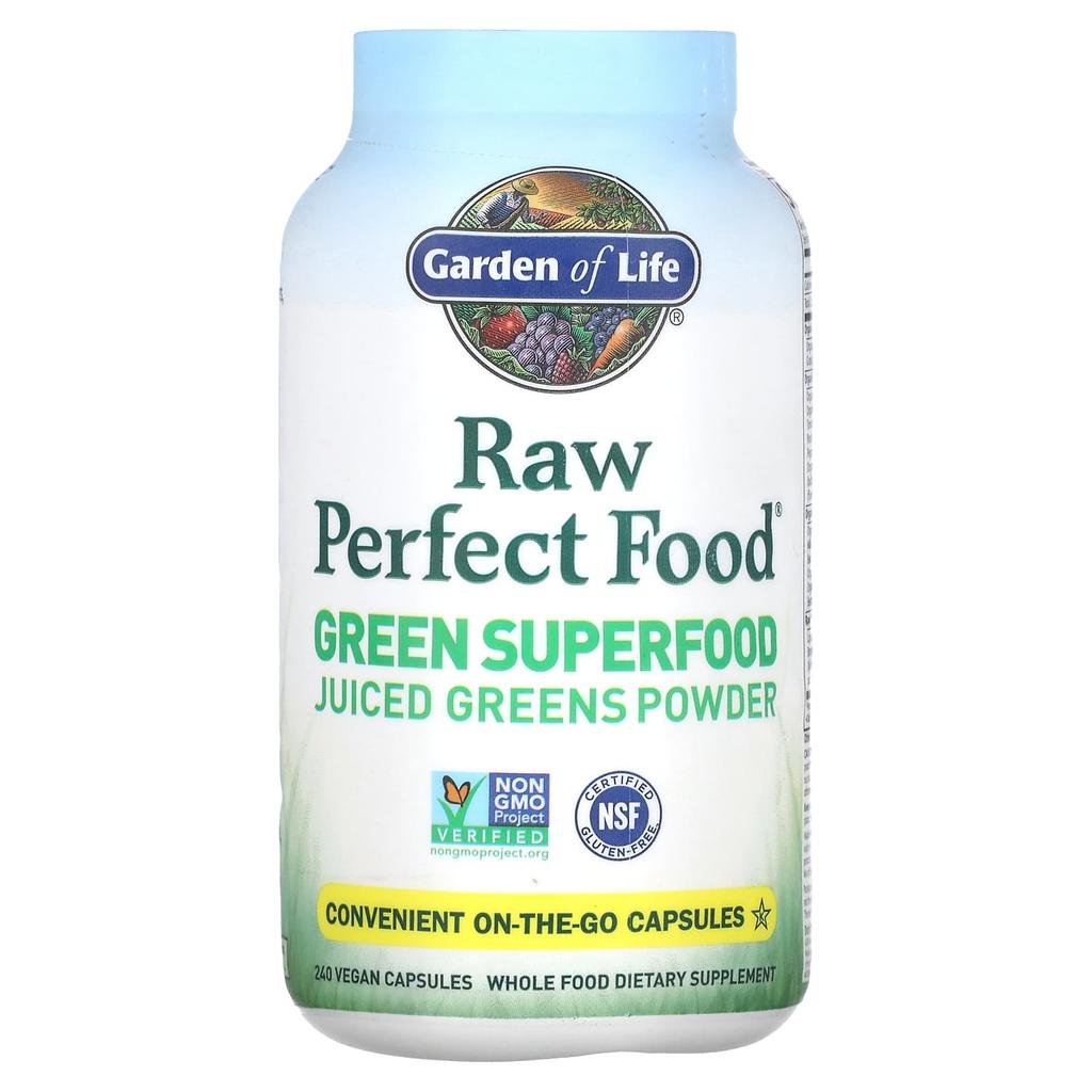 Garden of Life RAW Perfect Food, Green Superfood, Vegetable Juice Powder, 240 Veggie Capsules