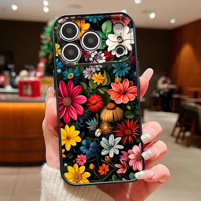 Чехол с узором из разноцветных цветов Для iPhone 17 Pro Max iPhone 16 15 14 13 Pro Max Магнитный Для Magsafe Гибридный ТПУ+ПК Матовый Чехол
