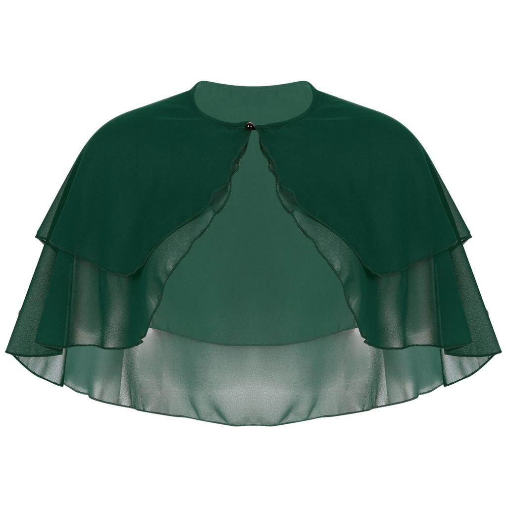 Women Elegant Pure Color Chiffon Shawl Cape Ruffle 2-Layer Chiffon Wraps Bolero Dress Accessory for Party Wedding