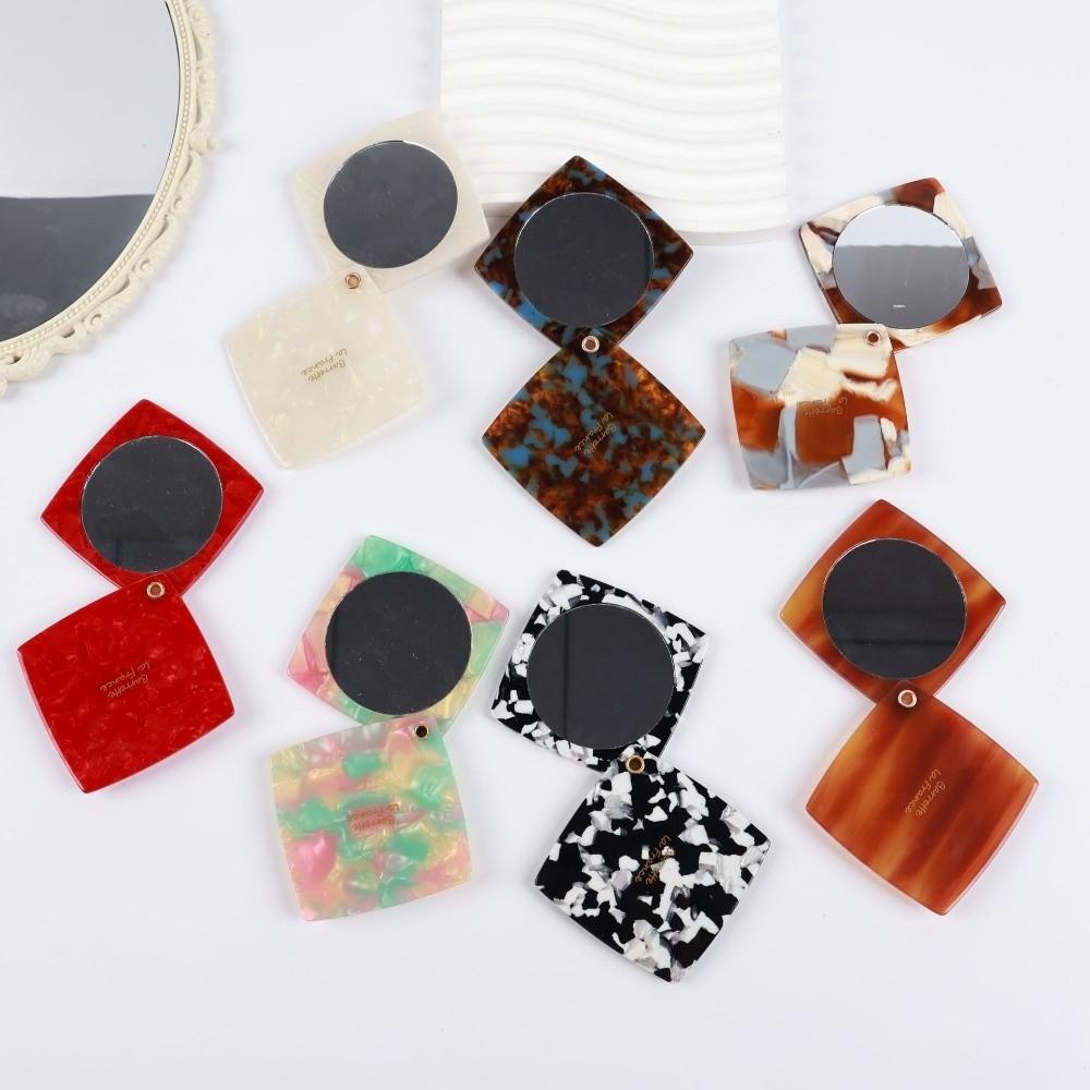 Square Portable Mirror Colorful Rotating Mirror Compact Design Acetate Makeup Mirror  Touch-ups