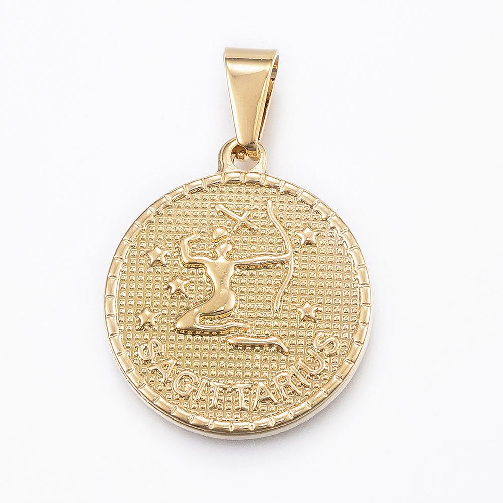Retro Round Brand Constellation Pendant 18K Twelve Constellations Titanium Steel Necklace Women Do Not Fade Wind