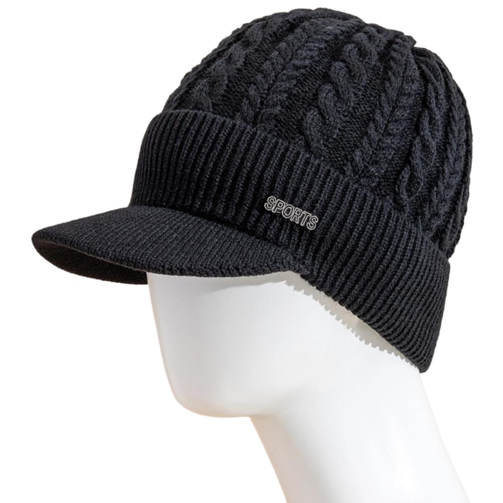 New Style Unisex Warm Winter Hat Brim Fur Lined Beanie Hat Sports Label Thicken Winter Hats For Men Women Outdoor Knitted Hat