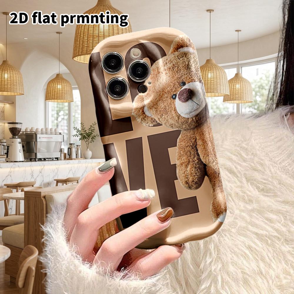 Phone Case: 2D flat design suitable for iPhone 18 17 16 15 14 13 Pro film protective case, couple style, letter brown bear, Christmas and Halloween gi