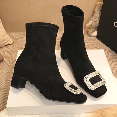 Женские ботильоны с квадратным носком, замшевые туфли на среднем каблуке, дизайнерские зимние ботинки челси 2024 года, модные женские туфли для ходьбы