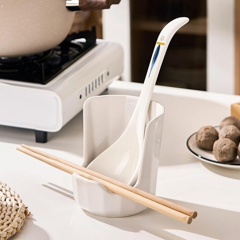 Easy To Clean Ceramic Spoon Holder Stable Pot Lid Storage Rack Spatula Holder Chopsticks