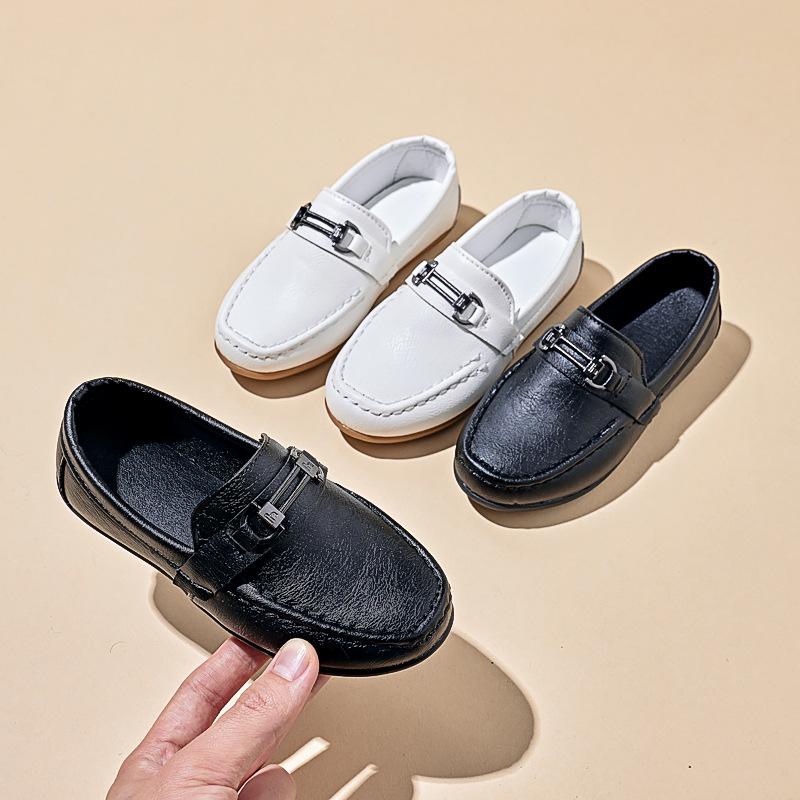 Boys' 2024 Spring/Autumn Soft Sole Leather Shoes for Kids - Shallow Mouth Casual One-Step Toe Shoes for Middle/Large Children