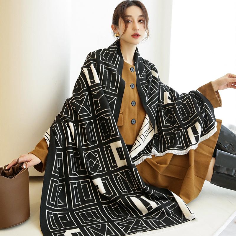 New Korean Style Geometric Warm Scarf for Autumn and Winter Dual-purpose Air-conditioned Room Shawl for Students Windproof Scarf Outside