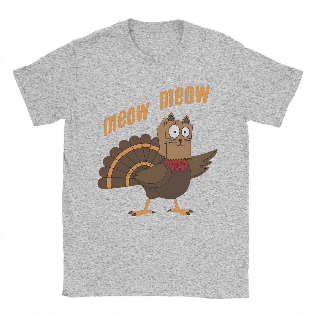 Men's T-Shirt Thanksgiving Day Turkey Meow Fashion Cotton Tee Shirt Short Sleeve T Shirts Round Neck Clothing Gift Idea