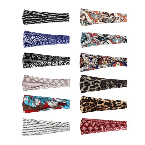 Повязка на голову в стиле бохо с ретро-узором, широкая, высокоэластичная, впитывающая пот, с принтом