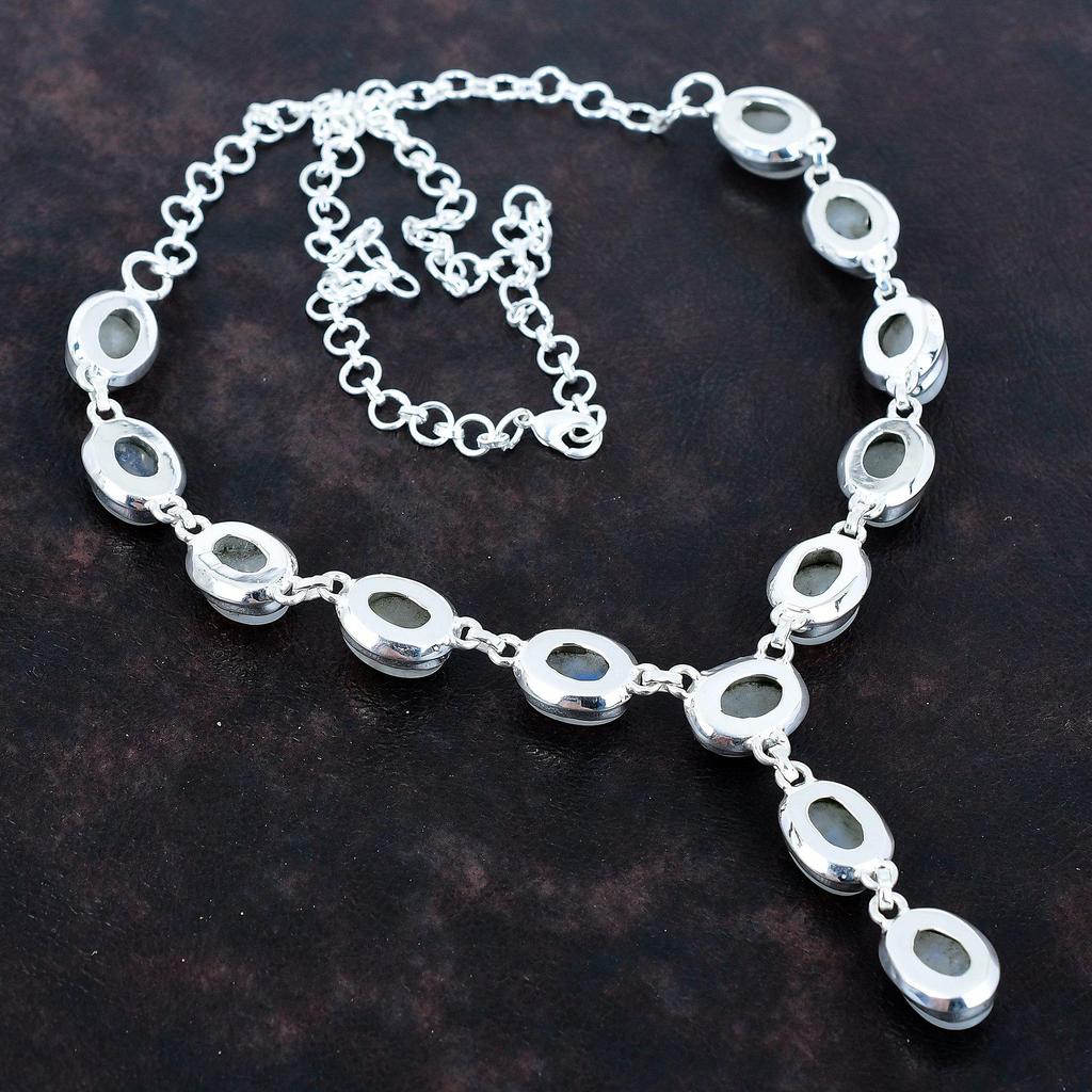 Ожерелье из радужного лунного камня, оригинальное ожерелье с драгоценным камнем, ожерелье из стерлингового серебра 925 пробы, ожерелье с регулируемой цепочкой, украшения ручной работы, свадебные подарки