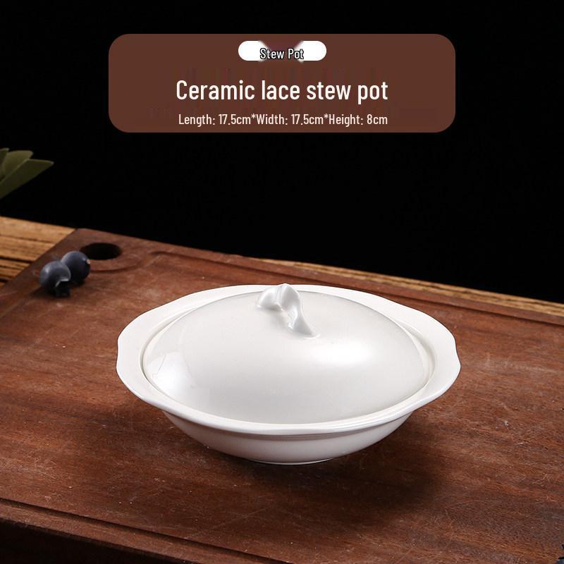 Ceramic Double Boiler Stew Pot with Lid for Soup, Bird's Nest, and Steamed Eggs