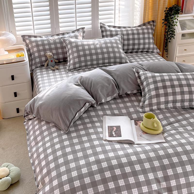 Утолщенный хлопок, чистый хлопок, четыре предмета, простыня и пододеяльник для спальни на весну и осень, пододеяльник из трех предметов