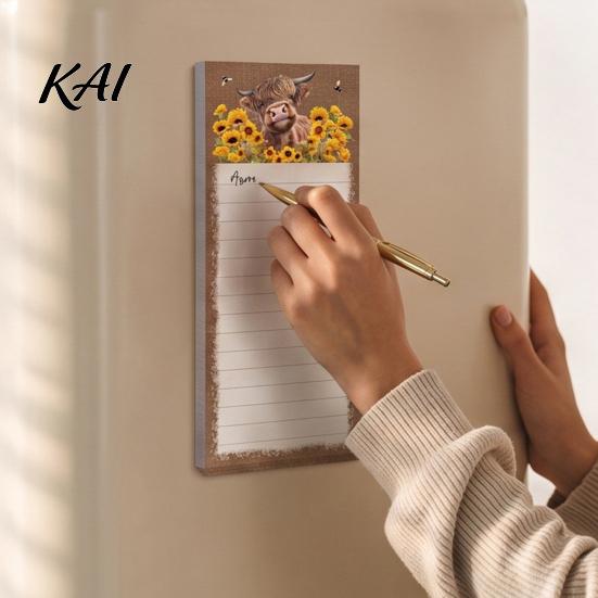 To-do List with Magnet Magnetic Refrigerator Notepad, Highland Cow/Bow/Leopard Print, Shopping Sunflower Kitchen Memo Pad for Fridge And Metal