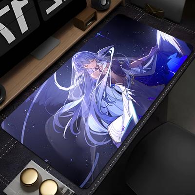 Большой игровой коврик для мыши Нескользящая резиновая основа Прошитые края Звездный синий Ангел Аниме-девушка Печать для игр Офисного стола