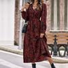 European & American Style Red Printed Long-Sleeve Dress - Women's Spring/Autumn Fashion