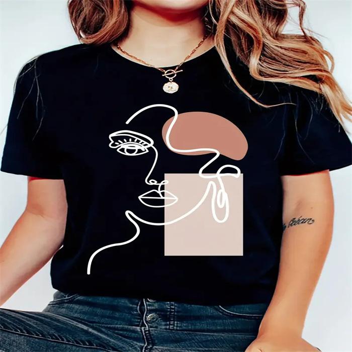 Summer Round Neck Printed Top Fashionable Casual Cute Short Sleeved Women's Pure Cotton T-shirts