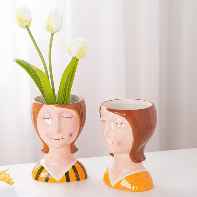 Succulent Plant Silicone Mold Short Haired Girl Flower Pots Mould Practical Concrete and Gypsum Mould for Floral Planter