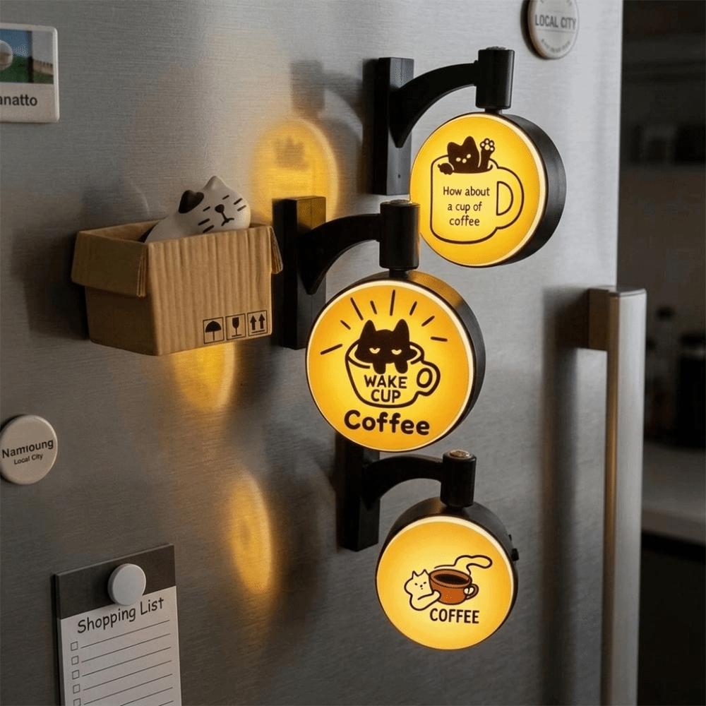 Cartoon Cat Coffee Corner Light Sign Magnetic Lamp Label Refrigerator Patch Tourism