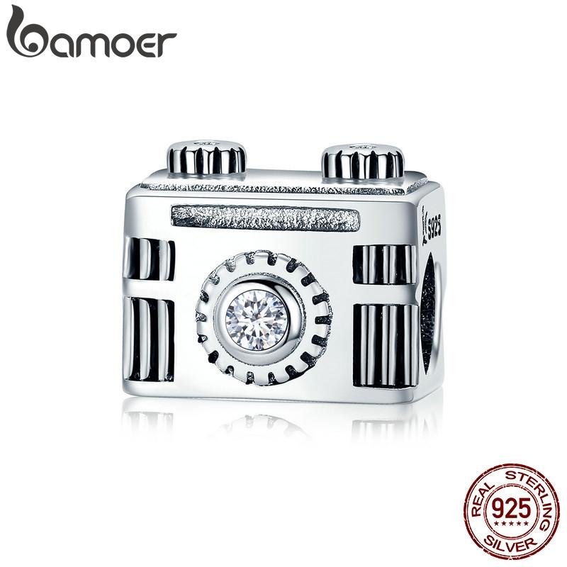 BAMOER Original 925 Sterling Silver Sentimental Snapshots Camera Charm Fit Bracelet Necklace Black Enamel DIY Jewelry SCC516