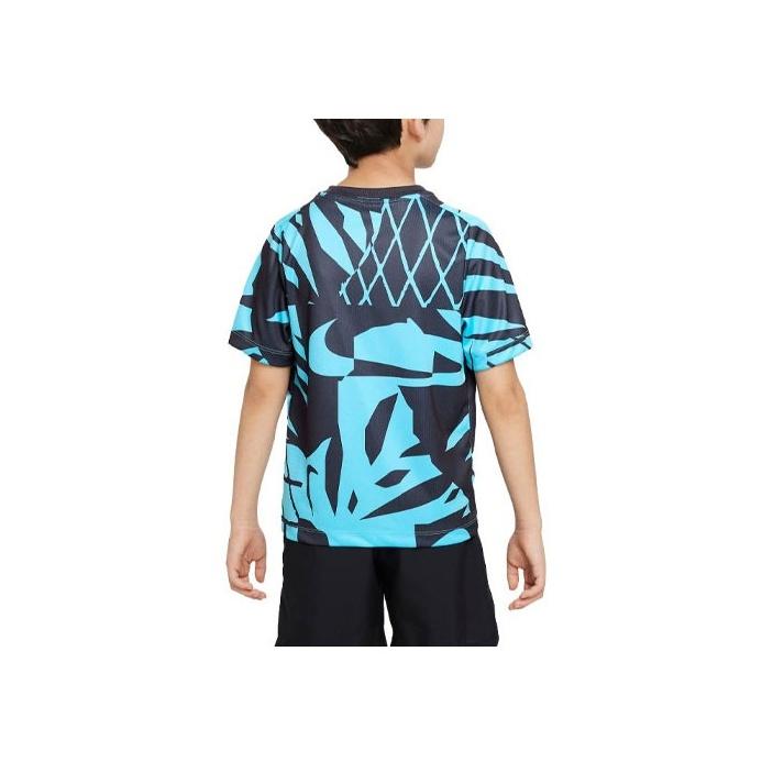 Nike Футболка с коротким рукавом и круглым вырезом Dri-FIT Multi-Logo Print, детские топы, синяя FB1287-468
