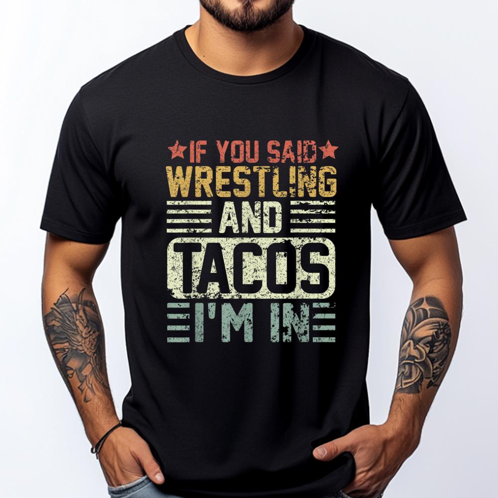 Vintage Funny Wrestling And Tacos Novelty Sports Oversized T Shirt Men Women Casual Everyday Mens Clothing Party