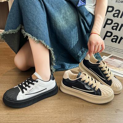 Ракушечные кеды женские новые весна-лето 2025 на плоской подошве, трендовые черно-белые кеды-бисквиты, женские белые кеды на мягкой подошве