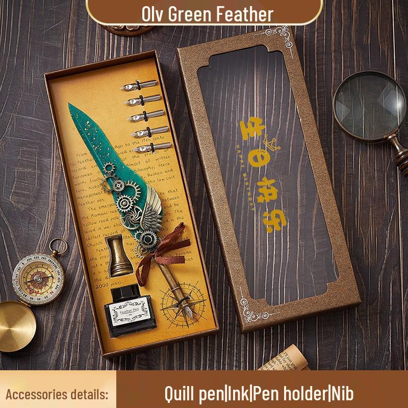 European Steampunk Quill and Ink Set with Wax Seal - Retro Fountain Pen Gift Box for Birthdays