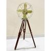 Antique Brass Fan With Wooden Tripod Stand Working Nautical For Home Office Use