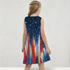 Girls Round Neck Sleeveless A Line Flared Dress Red White Blue Star Printed