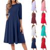 Women's Casual Fashion Round Neck Three Quarter Sleeve Solid Color Midi Dress