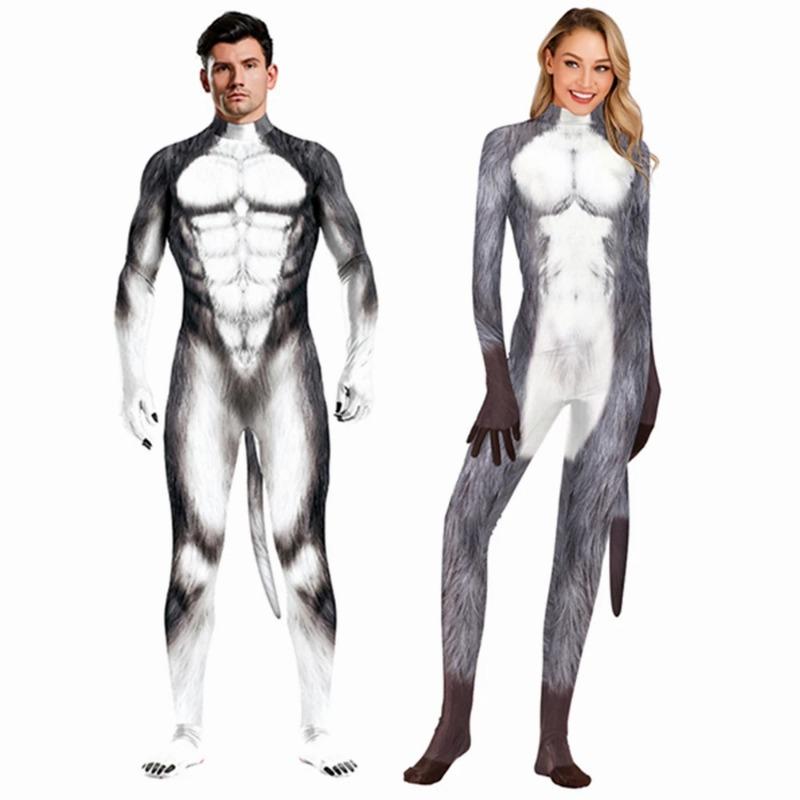 Сексуальный комбинезон Huskies Werewolf Wolf Catsuit Fantasy Cosplay Costume Halloween Zentai Men Women Unisex Temptation Tail Bodysuit