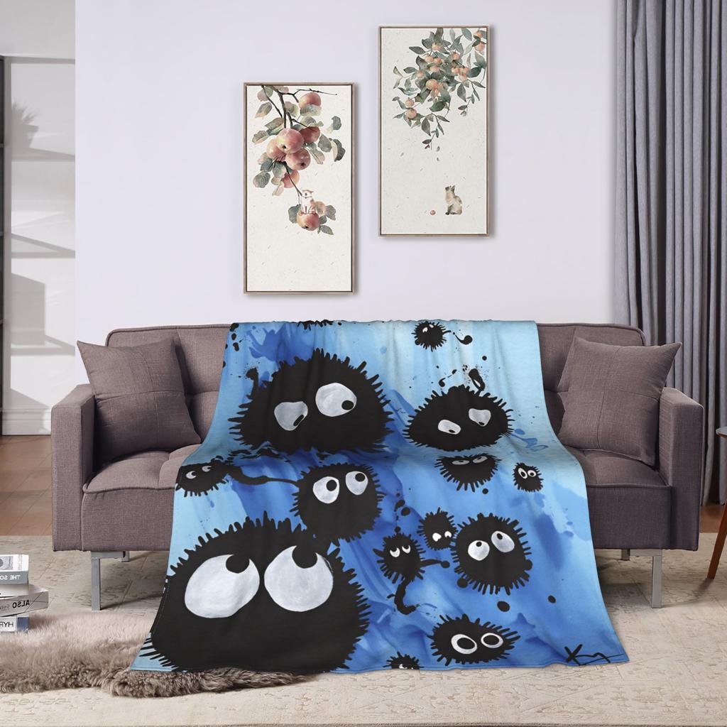 Susuwatari Soot Sprites Plush Blankets Students Flannel Throw Blanket For Couch Chair Sofa Bed Super Soft