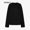 MO&Co. Cotton Linen Blend Thin Knit Top with Rhinestones