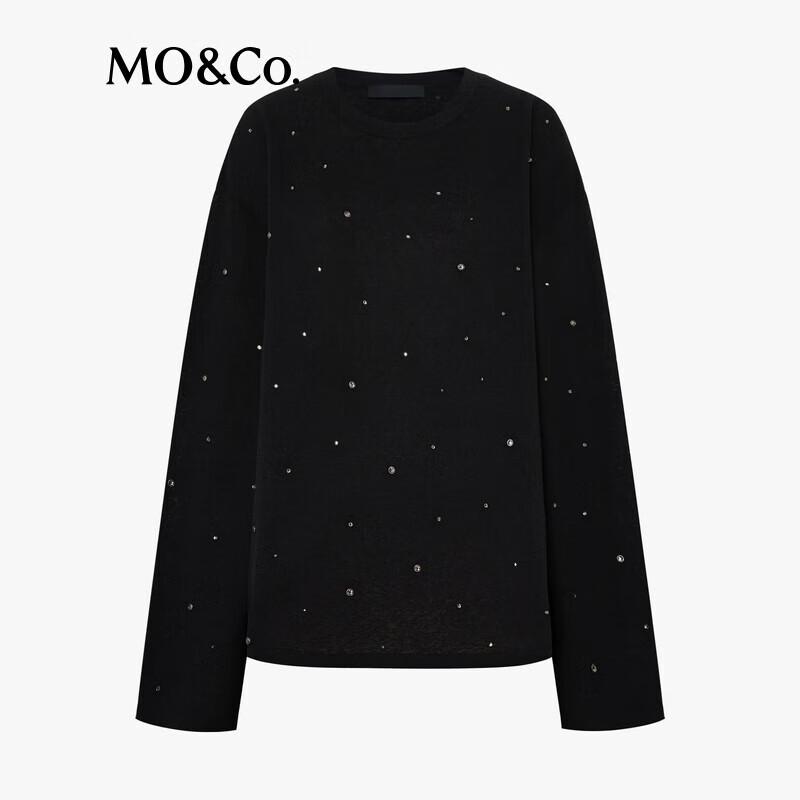 MO&Co. Cotton Linen Blend Thin Knit Top with Rhinestones