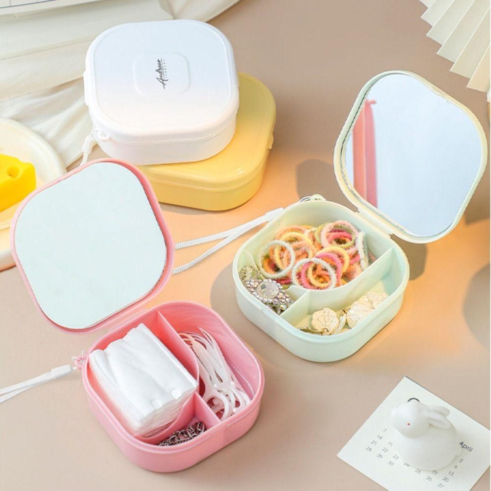 Portable Cosmetic Storage Box with Mirror Jewelry Box Colorful Hair Tie Organizer  Travel