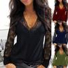 Sexy Elegant Women Fashion Lace Stitching Long Sleeve Sequin Printed Slim Fit Plus Size Pullover Bottoming Blouse Tops Plus Size