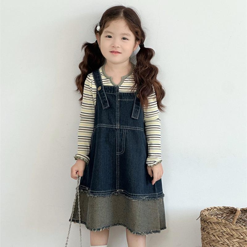 Новое повседневное платье-рубашка из денима в стиле ретро для девочек на весну и осень