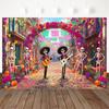 Mocsicka Day Of The Dead Photography Backdrop Colorful Mexican Street Skeleton Background Kid Floral Photo Banner Party Tapestry