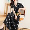 Hepburn Style 2023 Summer Floral V-Neck Waist-Slimming Midi Dress for Women