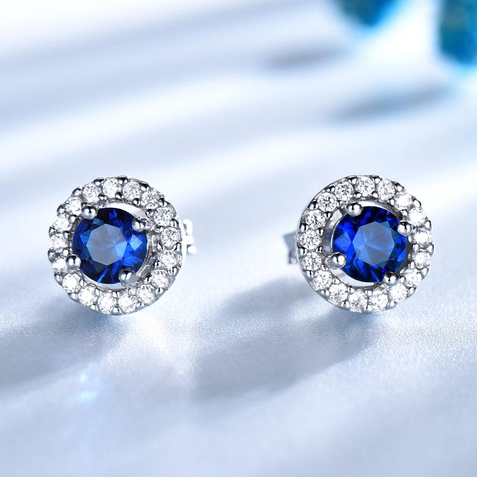 Винтажные серьги-пусеты с круглыми кубическими циркониями цвета королевский синий в виде цветка для женщин, серебро 925 пробы, белые, свадебные, для невесты, серьги-пусеты, помолвочные украшения, подарок
