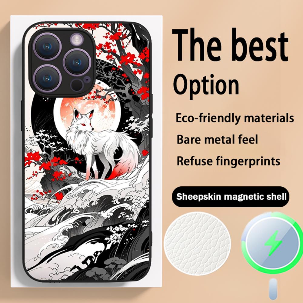 Nine-tailed fox art fashion design Phone Case For iPhone 16 15 14 13 12 11 Plus Pro Max High-end Luxury Magsafe Sheepskin