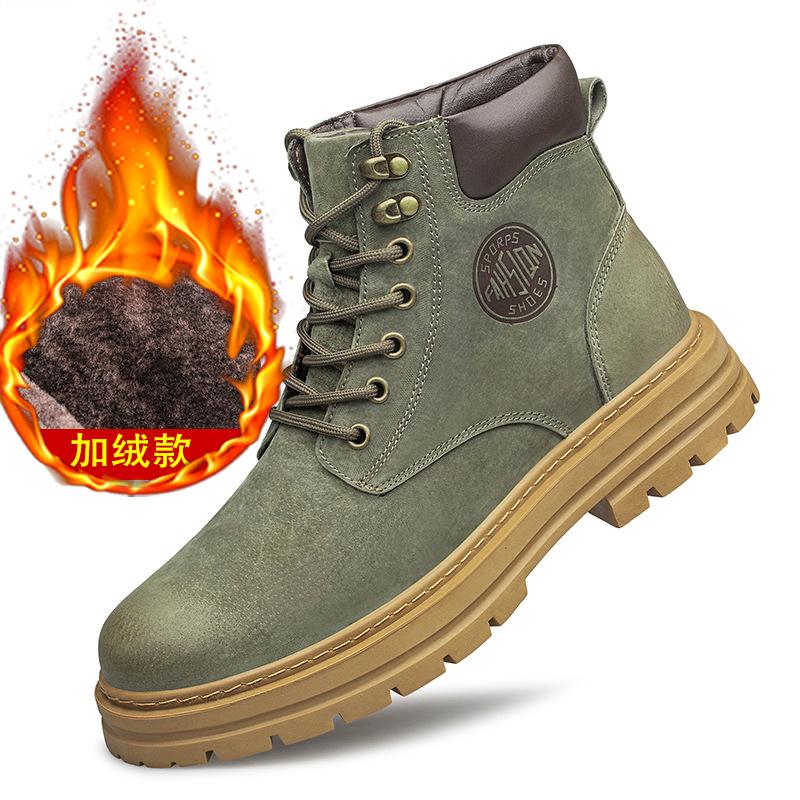 Зимние мужские ботинки Мартин большого размера на толстой подошве из кожи первого слоя, ботинки цвета ревеня, высокие, уличные, рабочие ботинки, мужские короткие ботинки из бархата