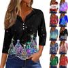 Women's T Shirt Tee Print Button 3/4 Sleeve Daily Weekend Fashion Basic V- Neck Regular Top