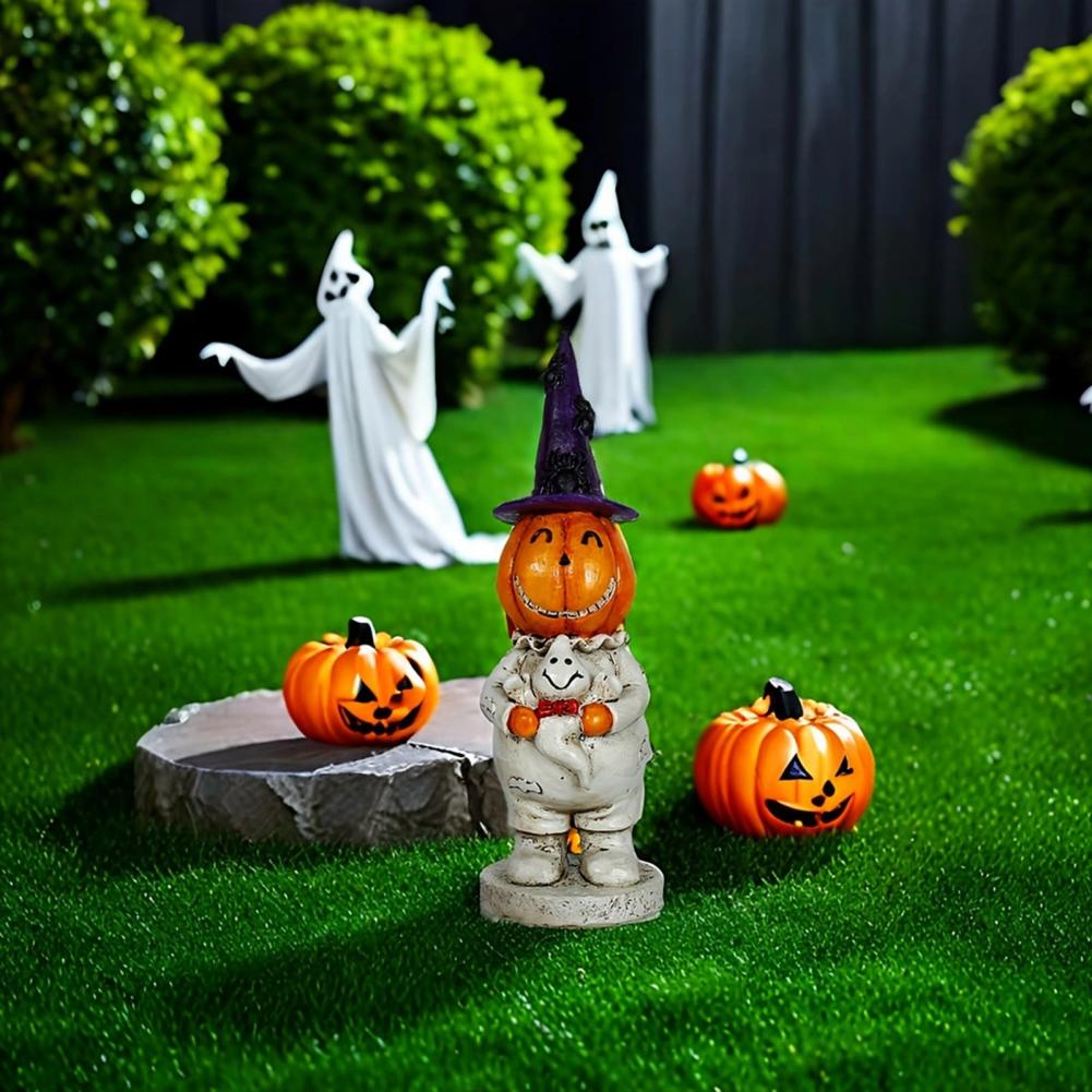 Halloween Pumpkin Decoration Spooky Halloween Pumpkin Man Figurine with Hat Ghost Decoration for Home Party Desktop Ornament